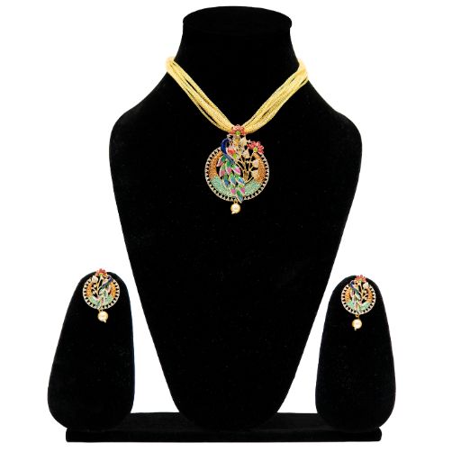 Peacock Motif Statement Necklace Set with Handcrafted Pendant